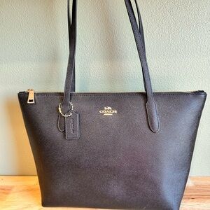 Coach Black Leather Tote with Gold Accents